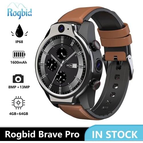 Rogbid Brave Pro 4G Global Smart Watch 2021 4GB 64GB 2 Camera 13MP 1600mAh Android 10 Smartwatch Phone WIFI GPS IP68 Waterproof