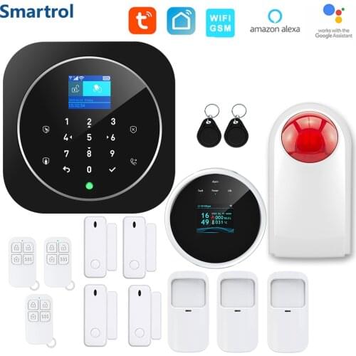 Wireless WiFi Tuya APP Smart GSM Alarm System LCD Touch Keyboard Intercom Remote Control Autodial Siren Sensor Burglar Kit