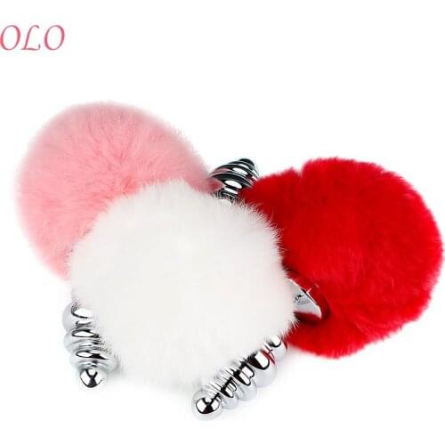 OLO Bead Rabbit Tail Sex Toys for Women Men Gay Metal Butt Plug Female Male Masturbation Stainless Steel Anal Plug