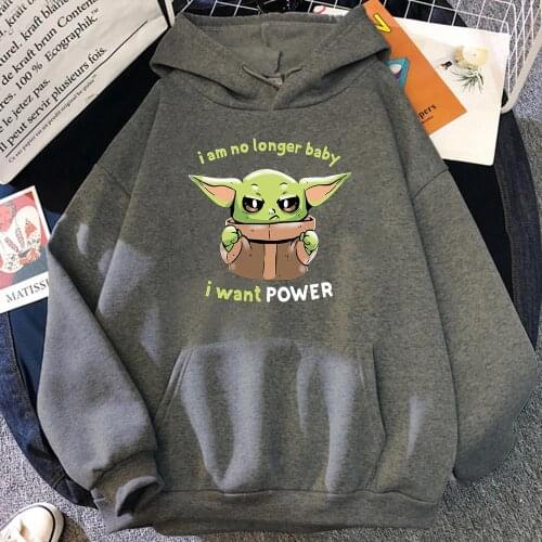 Vogue Yoda Disney Mens Hoodies I Am No Longer Baby I Want Power Sweatshirts Aesthetic Cute Baby Yoda Hoodie Star Wars Clothes