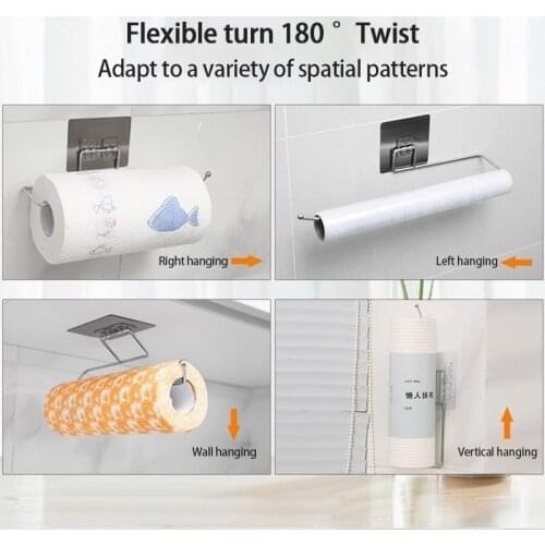 Kitchen Bathroom Towel Rack Hanger Paper Holder Hook Roll Paper Holder Toilet Paper Stand Hanging Shelf Towel Wall Stand Hanger