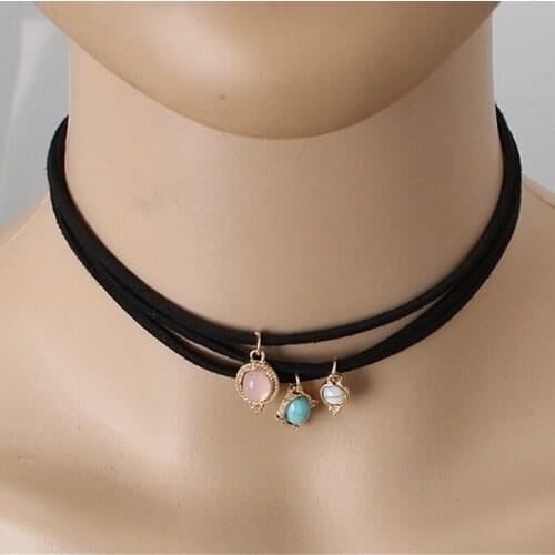 Explosion-selling Three-layer Leather Rope Multicolored green Necklace Multi-layer Velvet Women With Clavicle Chain Jewelry