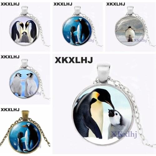 XKXLHJ Black and White Penguin Mother and Child Photos Necklace Family Accessories Polar Bird Animal Sweater Chain Pendant
