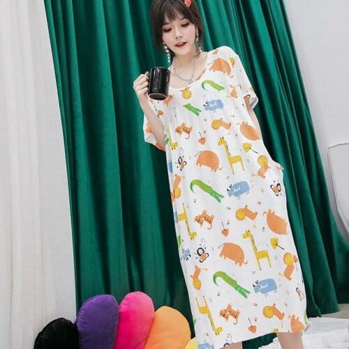 Women Nightgowns New Loose Night Shirt Short Sleeve Print Nightwear Plus Size Summer Nightdress Sleeping Clothes 100 Kg Wear