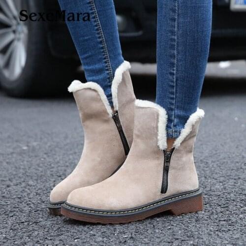 Women Genuine Leather Snow Boots Autumn Winter Warm Mid Calf Boots Woman Casual Botas Mujer Booties Female Shoes Plus Size 34-43
