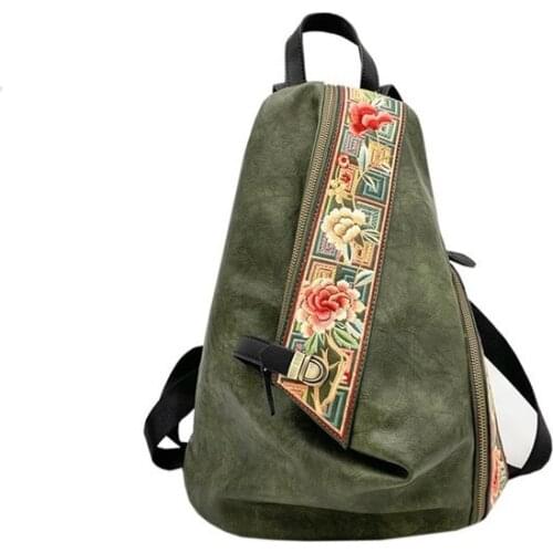 Bag women 2021 new retro Chinese style embroidery luxury womens backpack PU leather personality original design authentic
