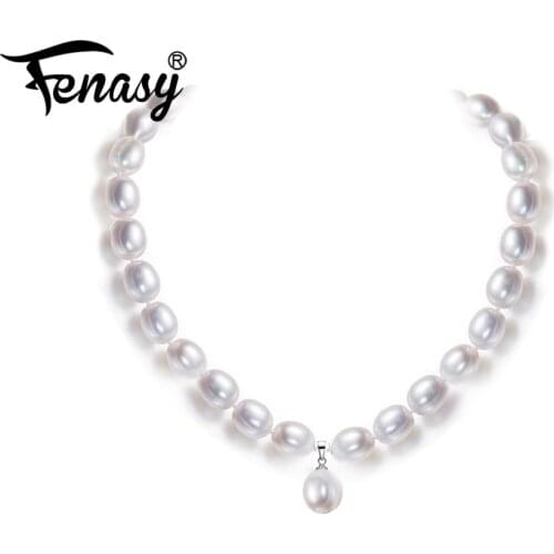 FENASY Natural Pearl Necklaces For Women Rice Shape Choker Necklace Bracelets & Bangles Link Bracelet Pearl Jewelry Sets
