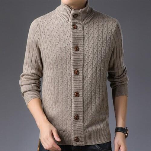 Winter MenS Casual Sweater Coat Turtleneck Thick Gray Knitted Cardigan Wool Long Sleeve Warm Classic Jacket KK3070
