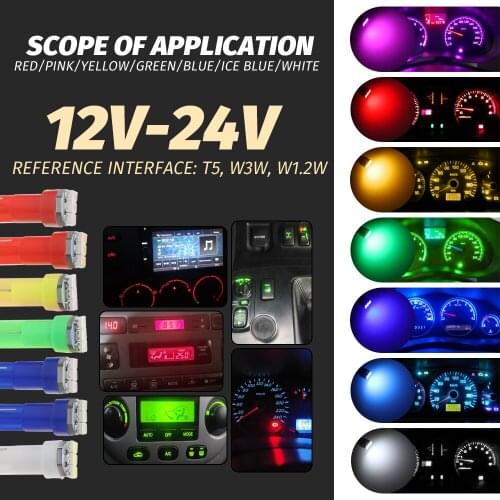 10pcs 12v 24v T5 3014 3SMD Wedge Car LED Bulb Lamp Interior Dashboard Gauge Light Lamps White Green Ice Blue Red Yellow
