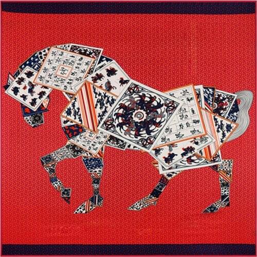 130cm Large Square Scarves Twill 100% Silk Shawls,Luxury Brand Letter Poker Horse Print Silk Scarf For Women Bandana Kerchief