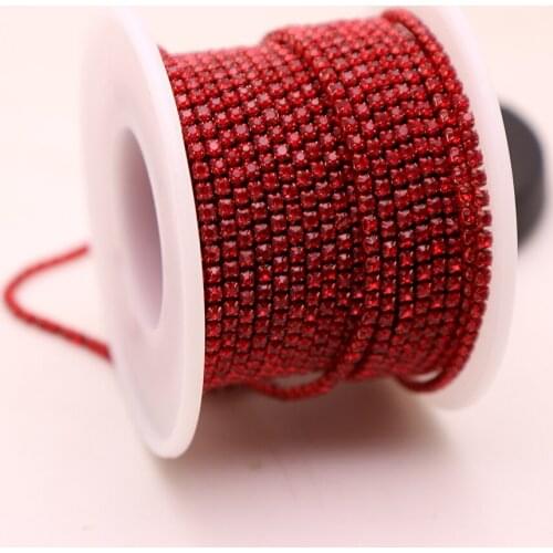 2 yards colorful one row Rhinestone cup chain red green sew on rhinestone trim applique strass crystal stone for clothing dress