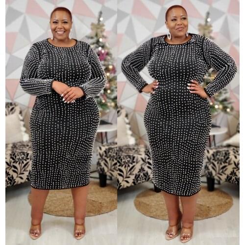 2021 Spring and Autumn Women Long Sleeve O-neck Plus Size Knee-length Dress XL-5XL Dresses for Women