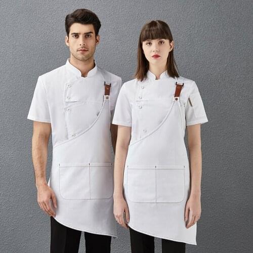 4 Colors Men and Women Cook Coat Short Sleeve Kitchen Bakery Chef Uniform & Apron Hotel Food Service Cooking Patisserie Workwear