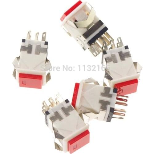5pcs Red 8 Pin 17.2mm Mounting Hole Maintained Push Button Switch Without Light