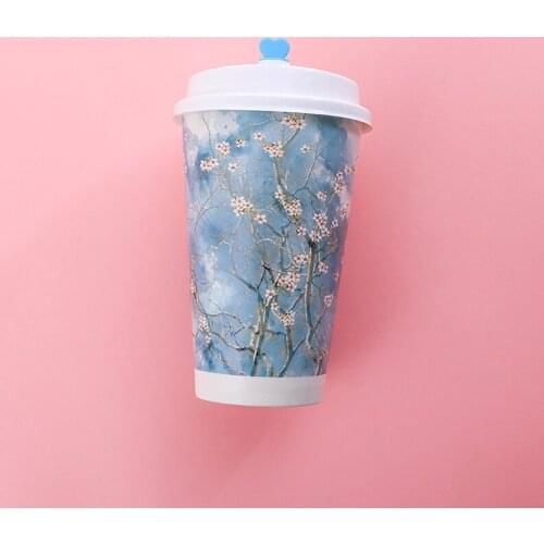 50pcs High quality creative disposable coffee cup 500ml 16oz Chinese style flowers party cold hot drink paper cup with lid