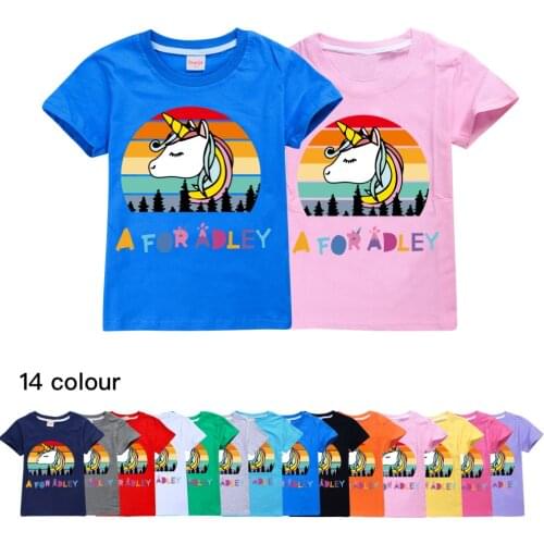 A for Adley Children Clothes Casual Tops Short-sleeved T-shirts for Girls Graphic T Shirts Boys Tee Anime Cosplay 6 8 10 12 Year