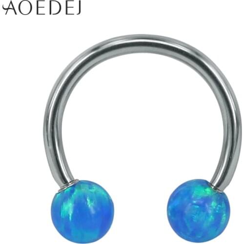 AOEDEJ 3 Colors Blue Fire Opal Stone Piercing Septum Stainless Cartilage Steel Septum Ring Balls Ear Piercing Nariz Aro Negro