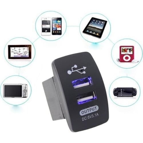 Car Dual USB Charger DC 3.1A 5V 2 Port Blue LED Power Supply Socket Waterproof Auto Motorcycle Truck ATV Boat Adapter