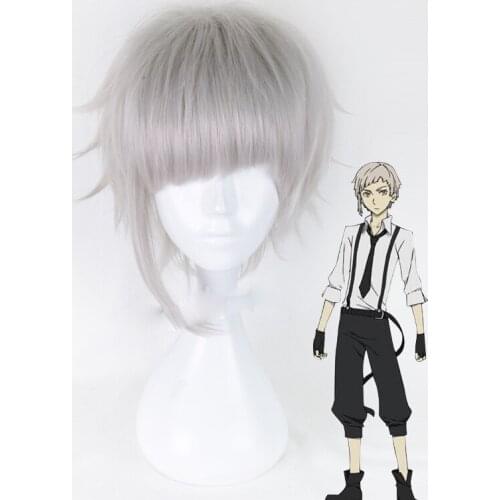 Bungo Stray Dogs Nakajima Atsushi Short Silver Gray Heat Resistant Cosplay Costume Wig+wig cap