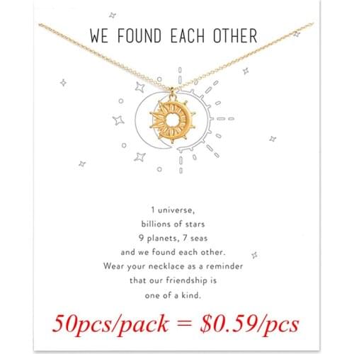 Wholesale 50pcs/pack Hollow Moon Sun Gold Sliver Plated Alloy Charm Chain Colar Pendant Necklace For Reminder