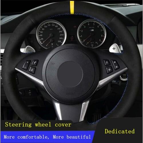 DIY Car Steering Wheel Covers Black Hand-stitched Soft Suede For BMW E60 530d 545i 550i E61 E63 E64 630i 645Ci 650i 2004-2009