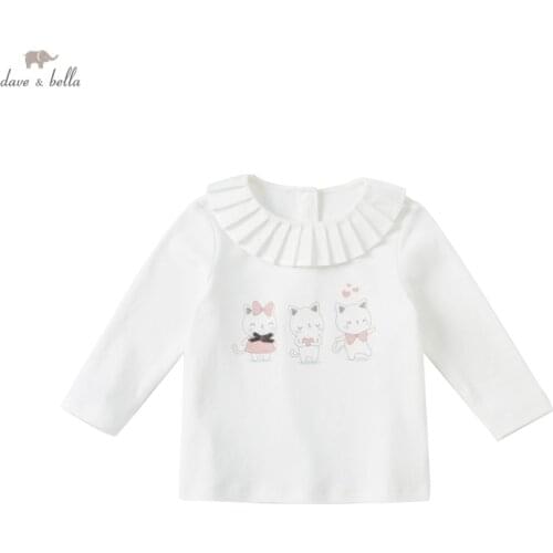 DBS19729 dave bella autumn baby girls cute cartoon print T-shirt children tops kids girl fashion tees