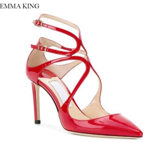 EMMA KING X-Strap Buckle Strap Thin High Heels Shallow Women Pumps Hollow Out Fashion Pointed Toes Ladies Dress Shoes Size 35-43