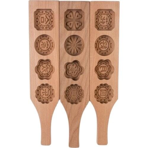 4 Patterns Creative Wood Solid Wood Handmade Pasta Pastries Mold Steamed Bread Green Bean Cake Pumpkin PieIce Moon Mould