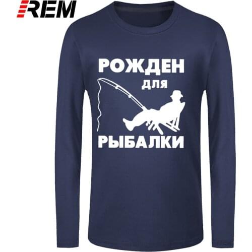 REM long sleeve tee Russian Letter Fishing Print Mans Graphic long Sleeve Male Funny Streetwear Outdoor Clothing