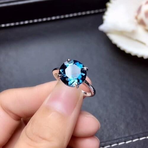 Classic ocean blue color natural Topaz ring 925 sterling silver certified natural gem pure clean ring attractive engagement ring