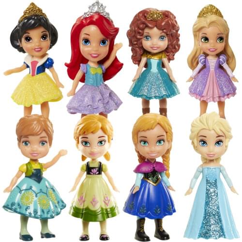 Disney Ariel Princess Doll Olaf Aurora Mini Elsa Frozen 2 Anna Girl Gift Merida Cinderella Play House Toy