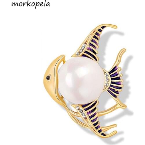 Morkopela Shell Peals Fish Enamel Brooch Pin Cute Women Brooches And Pins Jewelry Clothes Scarf Clip Broche Gift