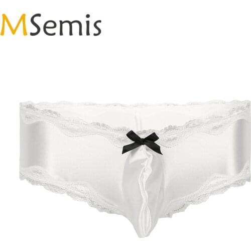 Men Sexy Sissy Panties Lingerie Lace Bow Bulge Pouch Low Rise Briefs Cute Lacework Jockstraps Underwear Gay Underpants