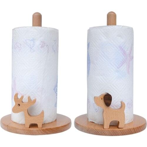 Kitchen Special Paper Towel Rack Roll Paper Hanger Solid Wood Vertical Table Top Paper Roll Base Toilet Toilet Paper