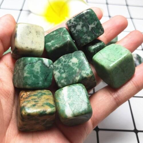 Natural green jasper Crystal Tumbled stone Quartz gemstone gravel cube Healing