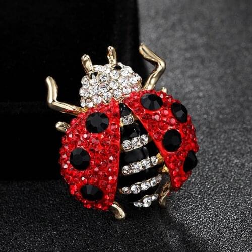 New arrival Red color rhinestone Insect Brooches for Men Jewelry Brand Enamel Hijab Pins Scarf Pins Women Bags Accessory