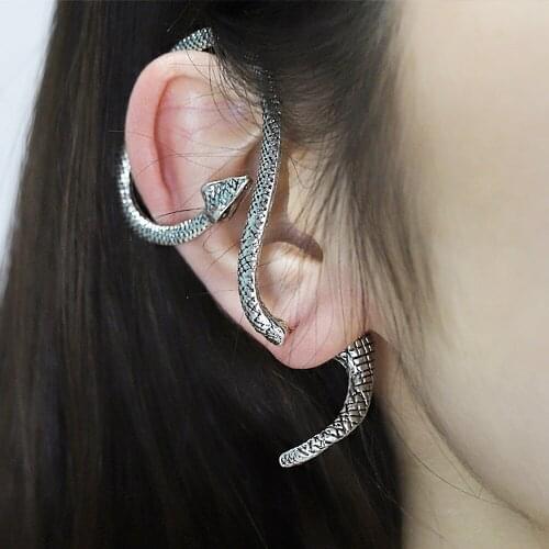 New Fashion Punk Style Twining Snake Shape Earrings Stud Cuff Earrings for Women Animal Bat Gothic Style Jewelry 2021