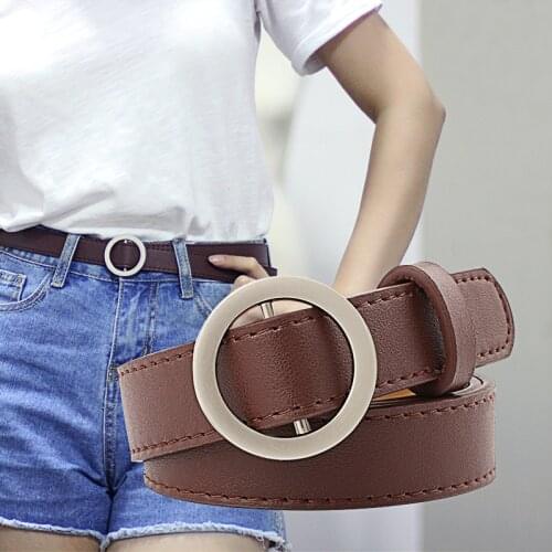 New ladies belt round buckle without needles and punch-free ladies belt decoration all-match jeans ladies belt
