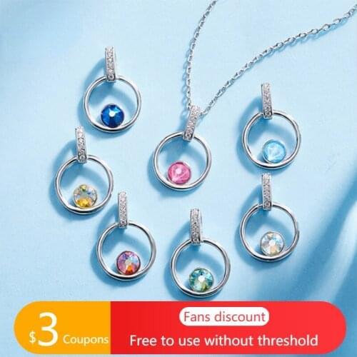 AGATA Silver 925 Necklace Women Jewelry 925 Sterling Silver Colorful Crystals Geometric Circle Fine Pendant Necklace Gifts