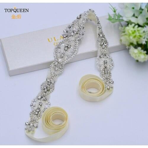 TOPQUEEN S234 Womens Crystal Belt Wedding Accessory Beaded Belt Wedding Bridal Belt with Rhinestone Waist Belt Sash Female Belt
