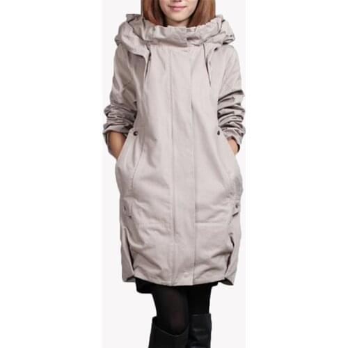 Pring Autumn Trench Coat Women Female Windbreaker Coat Plus size 3XL Loose Mid Long Hooded Outerwear Womens Basic Coats AH72