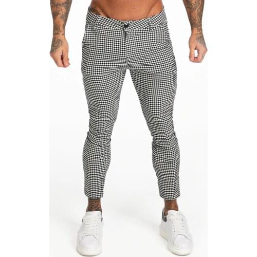 GINGTTO Mens Stretch Chinos Trousers Skinny Fit Chino Pants for Men Plaid Ankle Length Comfy Stretchy Chino Slim Fit zm357