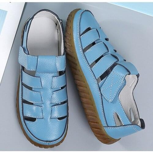 Women Flat Sandals Hook&Loop Soft Pu Leather Sandals Female Casual Womens Platform Woman Beach Shoes Summer New