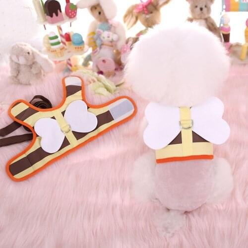 Cute Small Bee Chest Back Dog Harness Backpack With Leash Set For Small Pet Dog School Bag Carrier Harness Leashes Dog Supplies