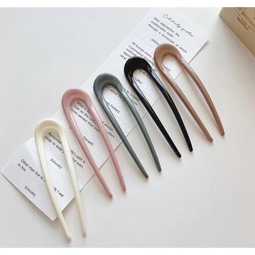 New Korean Elegance Vintage Multicolor Geometric U-shaped Acrylic Fork Hairpins Headwear Accessories for Women Hair Style Tool