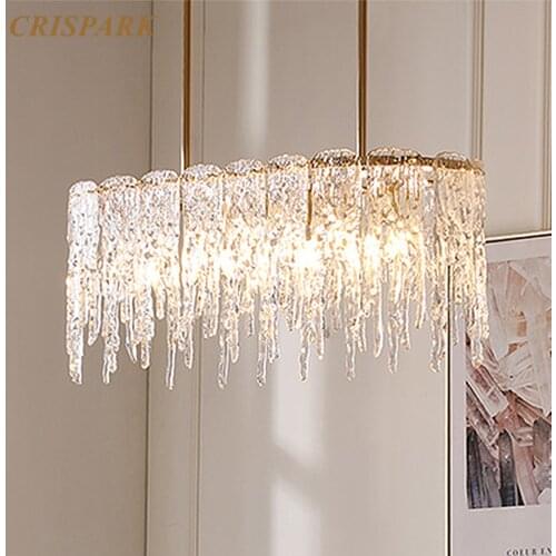 Modern Glass Droplight Chandelier Lighting LED Luxury Glass Rectangular Golden LIighting Deco Dining Room Restaurant Hotel