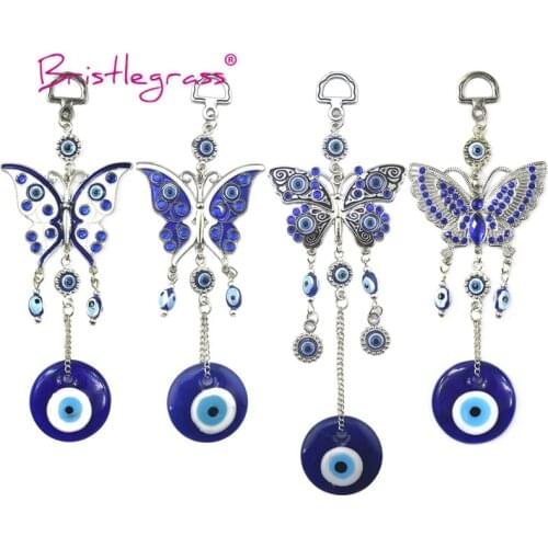 BRISTLEGRASS Turkish Blue Evil Eye Rhinestone Butterfly Amulets Lucky Charms Wall Hanging Pendant Blessing Protection Gift Decor