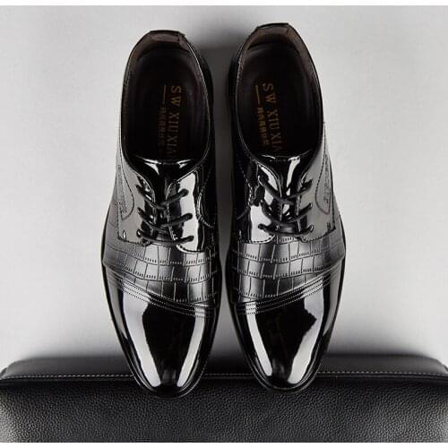 Size 38-48 Men Wedding Dress Shoes Patent Leather Handsome Comfortable Crocodile Pattern Mens Formal Shoes Men Oxford Shoes 2019