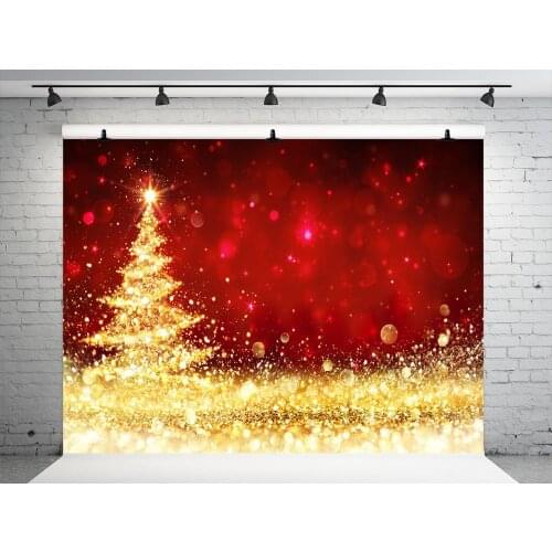 VinylBDS Red Photography Backdrops Christmas Golden Christmas Tree Tarty Princess Photography Backdrops Children Photo