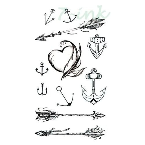 Waterproof Temporary Tattoo Sticker Arrow anchor feather Fake Tatto Flash Tatoo Hand Back Foot for Girl Women Men Kids